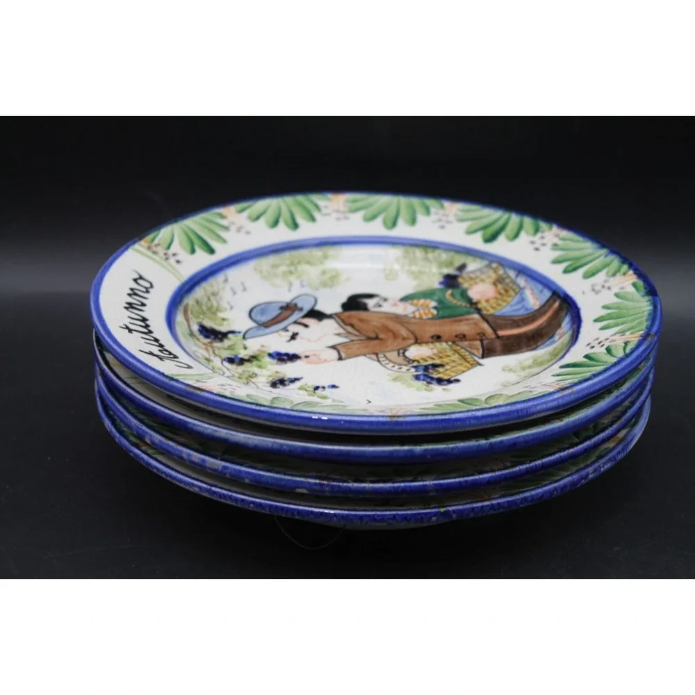 Set of 4 Italian Seasons Hand Painted Decorative Plates 9.5